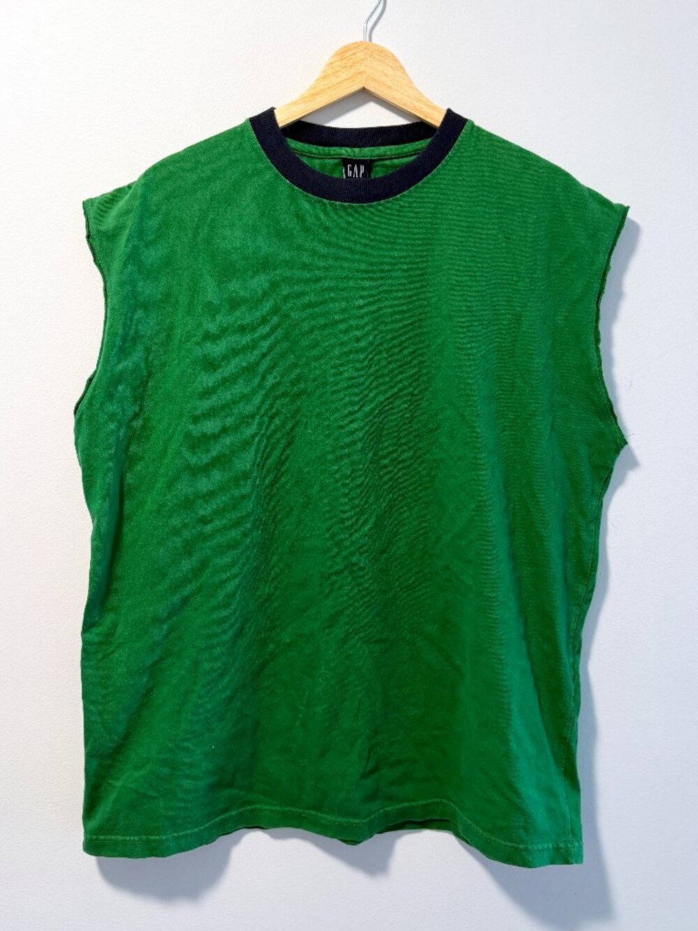 Gap Cutoff Tank Top Green Ringer Muscle Shirt Mens L Vintage 90s Y2K Cotton